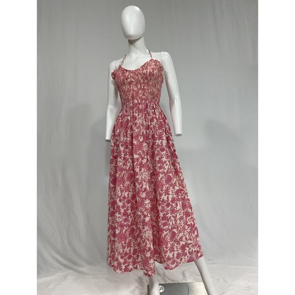 Free People Pink Pleated Midi Dress Sweetheart Neckline - Picture 2 of 5